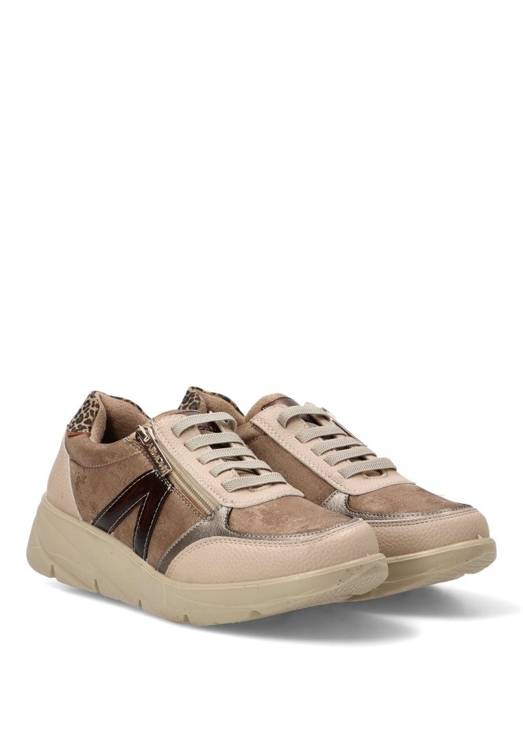 "Armony" 50044 Γυναικείο Μπεζ Sneaker με Γυαλιστερό Πλαϊνό και Μεσαίου Μεγέθους Πλατφόρμα - Image 3